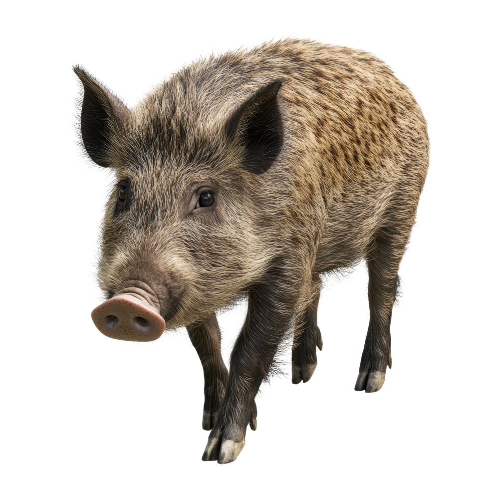 Wild boar standing on a clean transparent background, showcasing its distinctive features and natural habitat adaptation, Wild Boar isolated on transparent background png