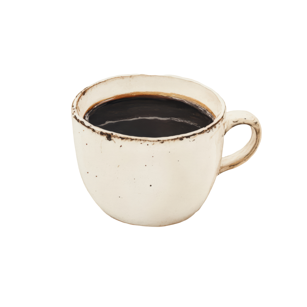 A simple, rustic coffee cup filled with dark brew stands prominently against a plain transparent background for a clean, minimalist aesthetic, coffee cup on transparent backgroundfile png