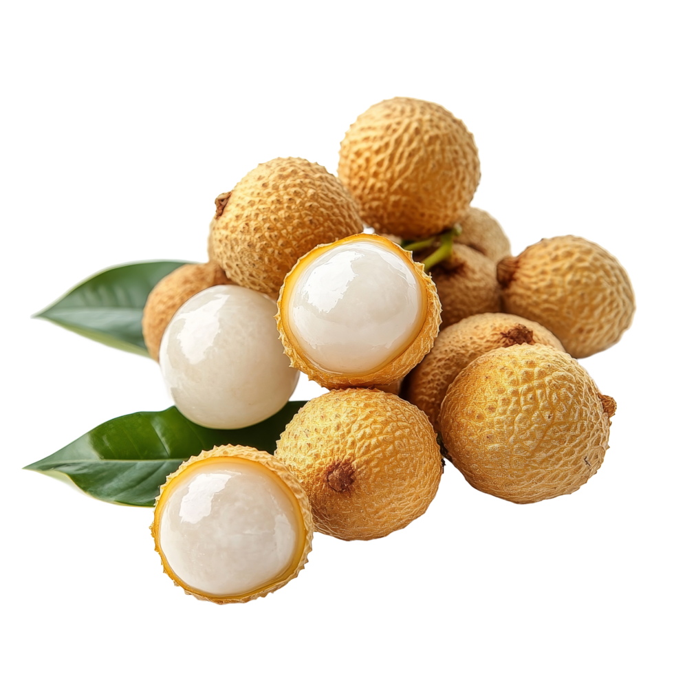 Delicious longan fruit arranged on a transparent background showcasing its sweet, translucent flesh, longan sweet fruit on transparent background png
