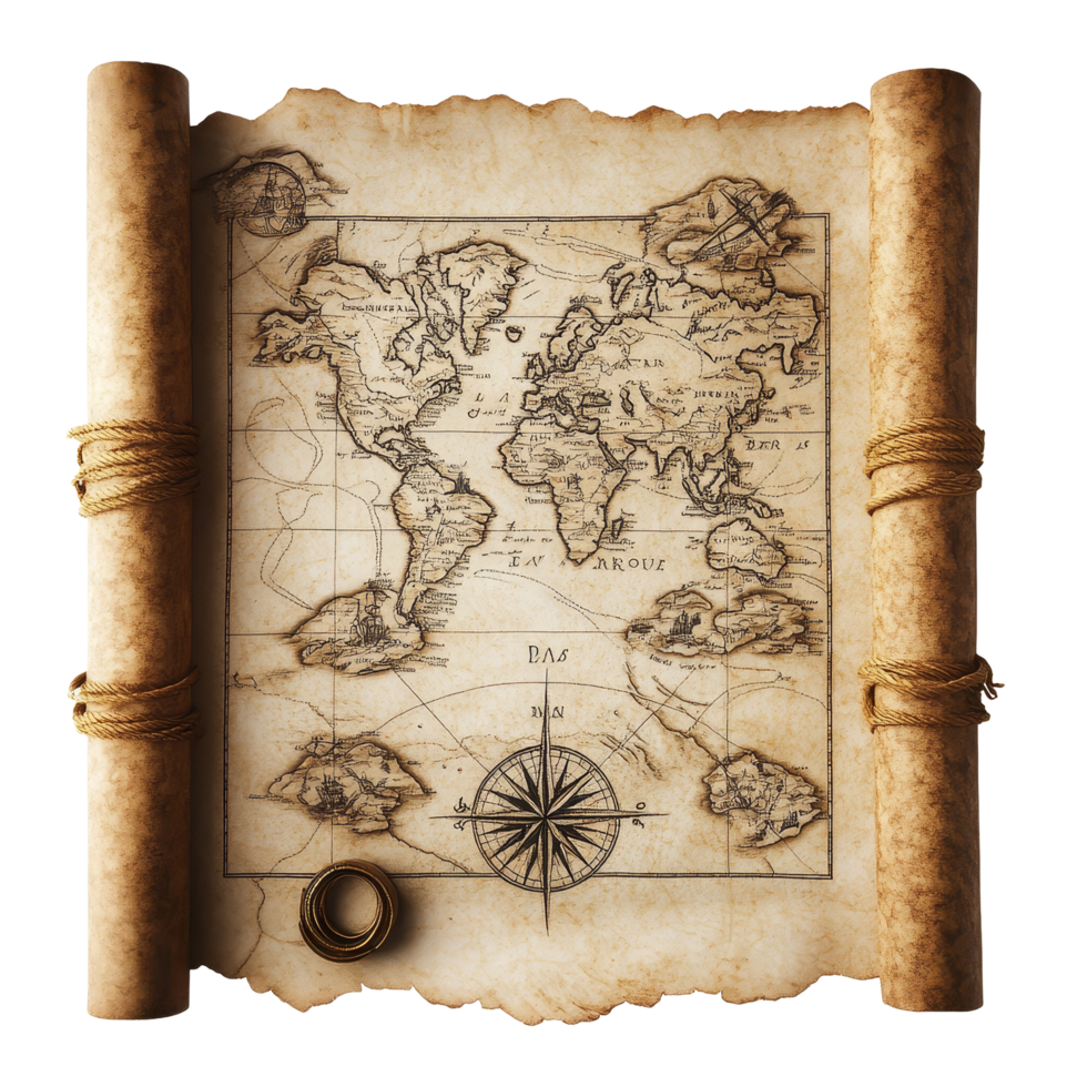 Vintage pirate treasure maps featuring detailed cartography on a transparent background, Vintage Pirate Treasure Maps Isolated on transparent background png