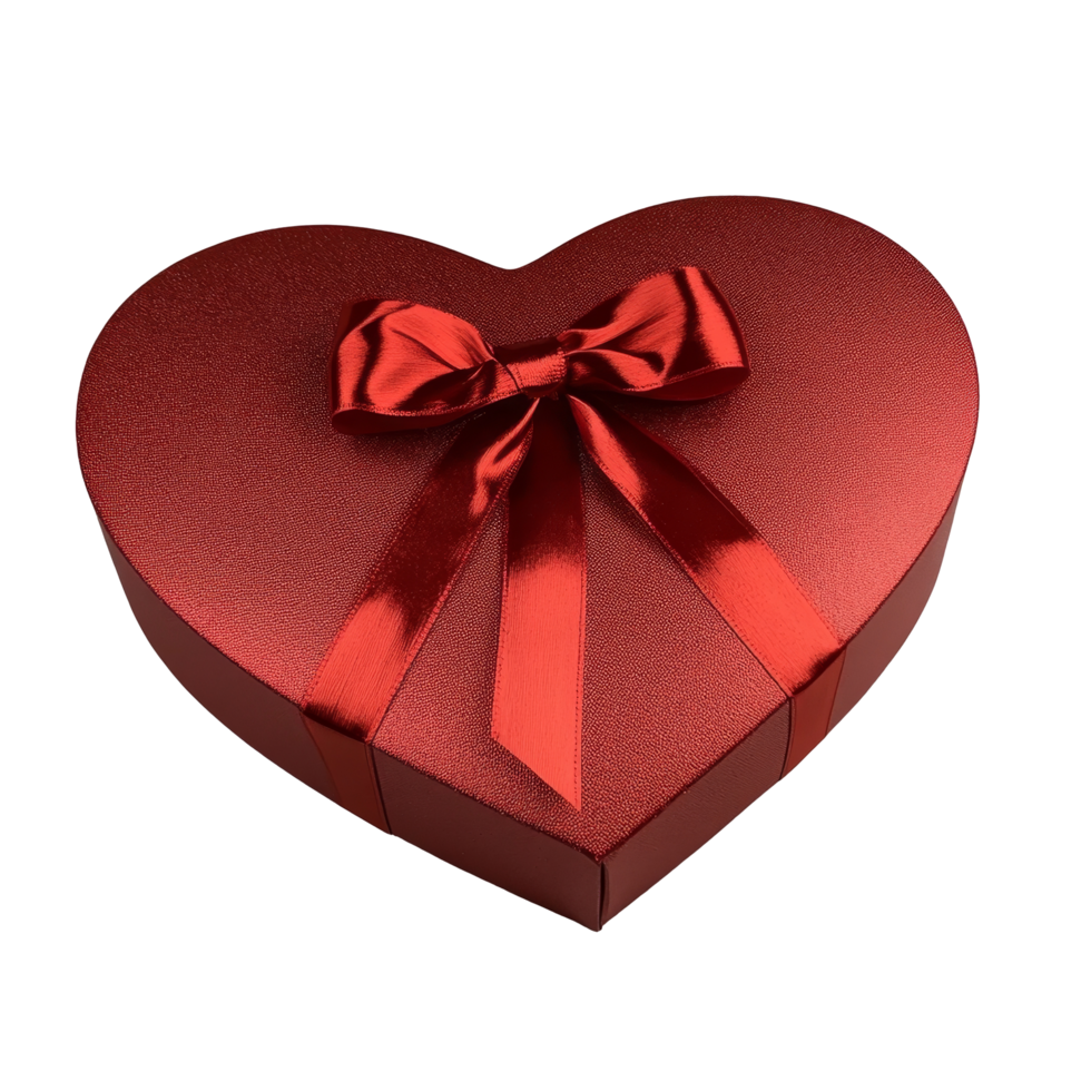 Elegant red heartshaped gift box with a glossy bow perfect for expressing love on special occasions, Red heart shape gift box png