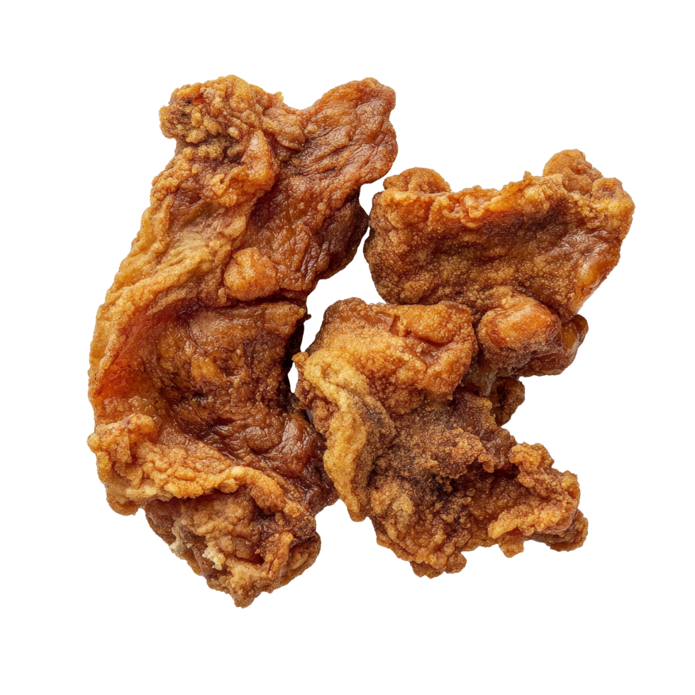 Deliciously crispy fried meat pieces on a transparent background ready for a delightful meal, Fried meat top view isolated on transparent background png