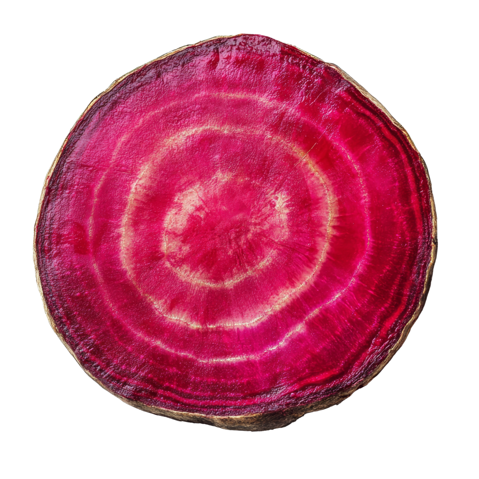 Sliced beetroot showcasing vibrant color patterns on a clean transparent background, slice beetroot on transparent background png