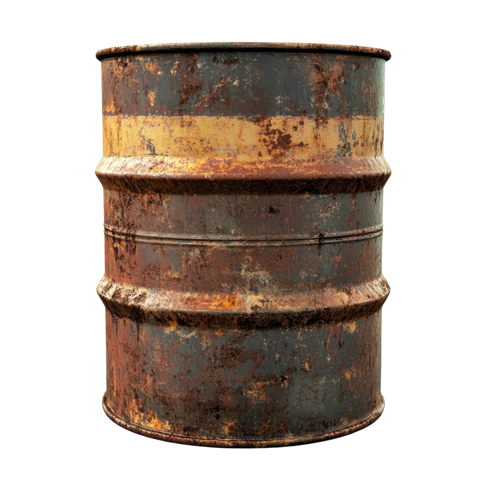 Old rusty oil barrel isolated on a plain background, showcasing its weathered texture and unique patterns, old rusty oil barrel isolated png