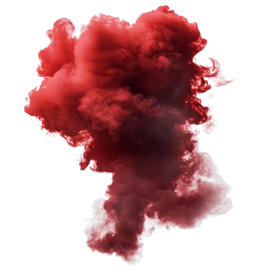 Dark red smoke cloud isolated against a transparent background, creating a dramatic visual effect reminiscent of artistic expressions, dark red smoke cloud isolated on transparent background png