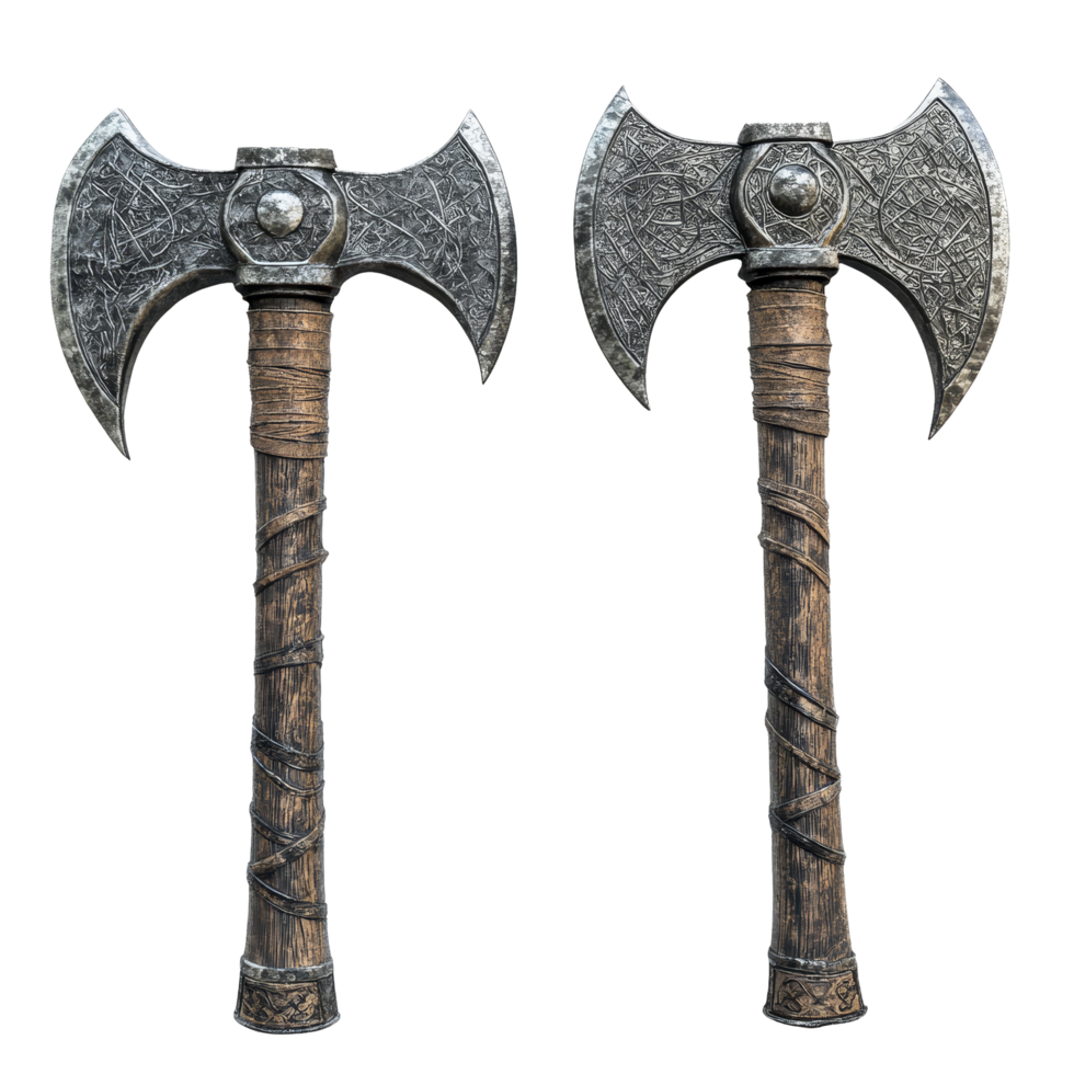 Unique fantasy battle axes designed for epic adventures and combat scenes on a pristine transparent background, Fantasy Battle Axes or Hatchet Isolated on transparent background png