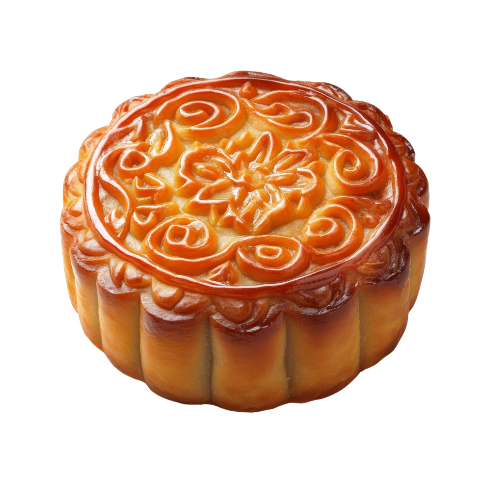Delicious moon cake with intricate designs on a transparent background perfect for festive celebrations, delicious moon cake on transparent background png