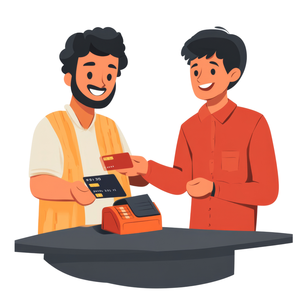 Customer completes payment with credit card at a retail store checkout counter during a busy shopping day, file no background Customer paying with his credit card png