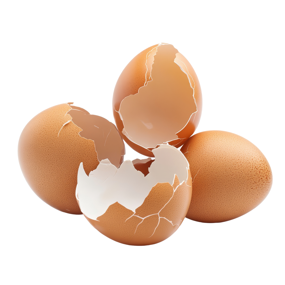 Fresh chicken eggs in broken shells arranged beautifully on a transparent background for culinary inspiration or food photography ideas, chicken eggs in broken eggshells on transparent backgroundfile png