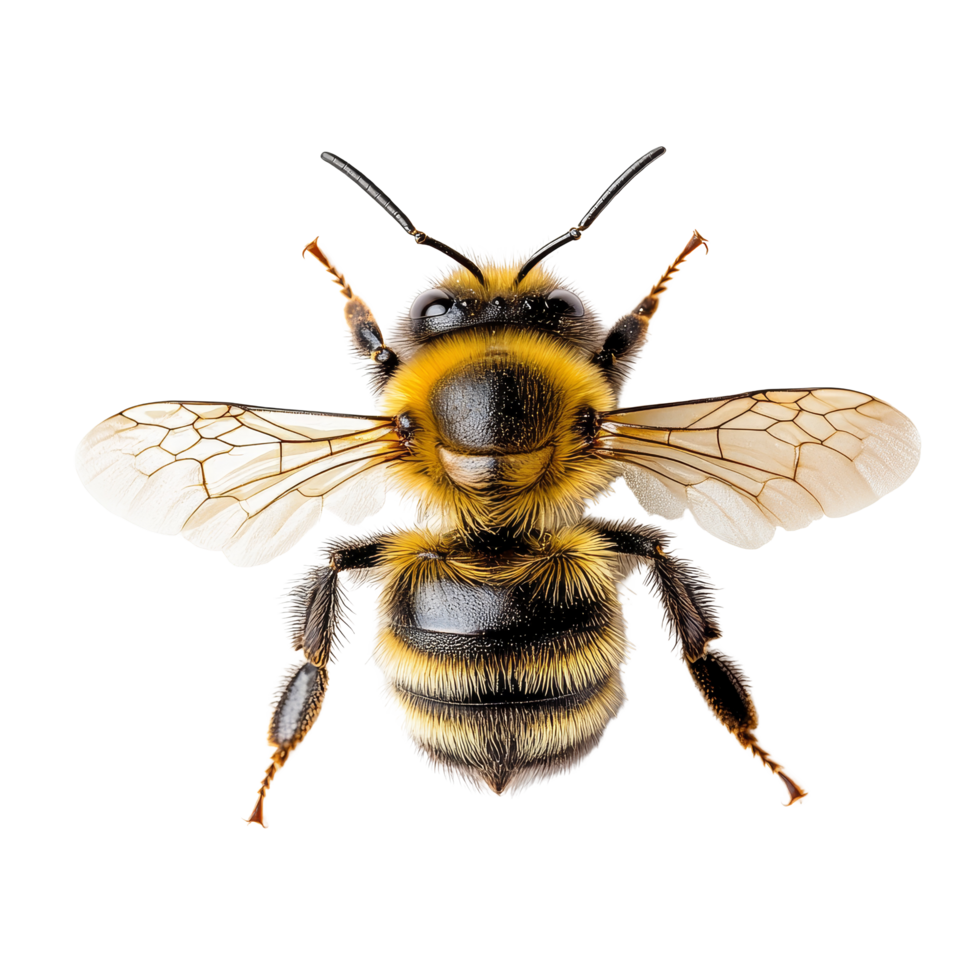 A closeup view of a bee on a transparent background highlighting its detailed features, bee on transparent background png