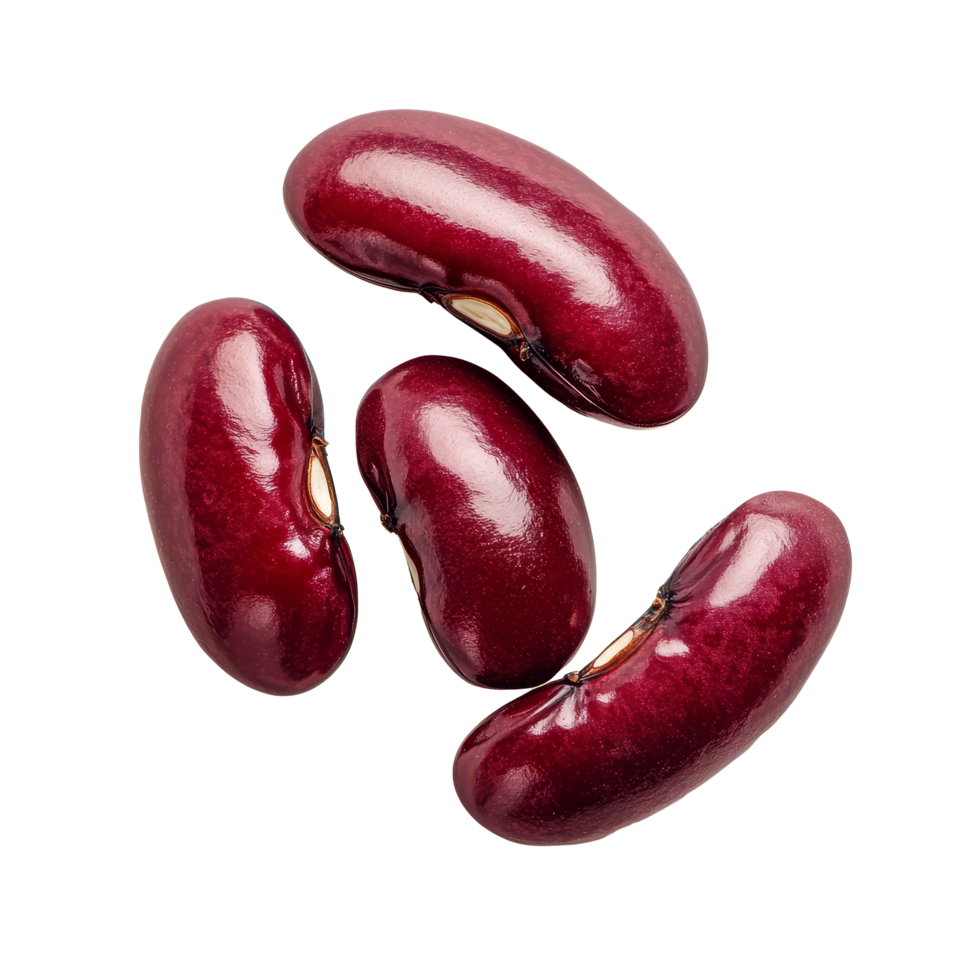 Red beans arranged on a transparent background emphasizing their vibrant color and smooth texture, Red bean isolated on transparent background png