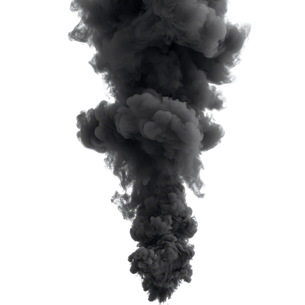 Black smoke rising dramatically against a transparent background with a transparentlike swirl effect, black smoke isolated on transparent background png