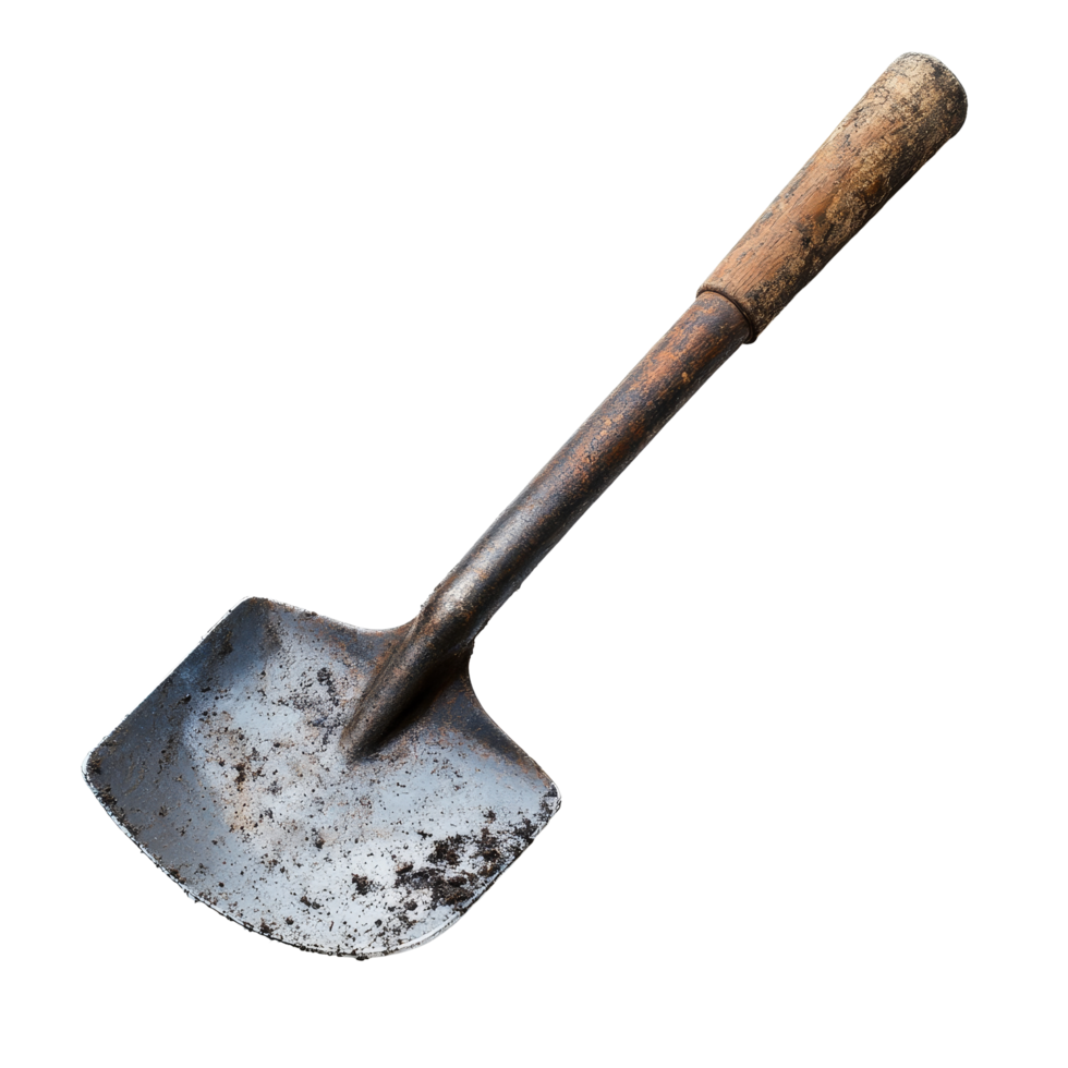 Garden shovel with a wooden handle on a transparent background for outdoor activity and gardening tasks, Garden shovel transparent background png