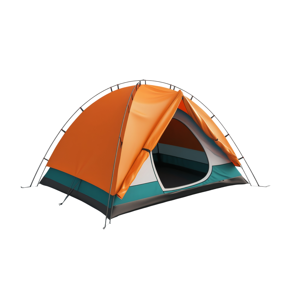 A vibrant camping tent set up on a transparent background, perfect for outdoor adventures and family trips, Camping tent on transparent background png