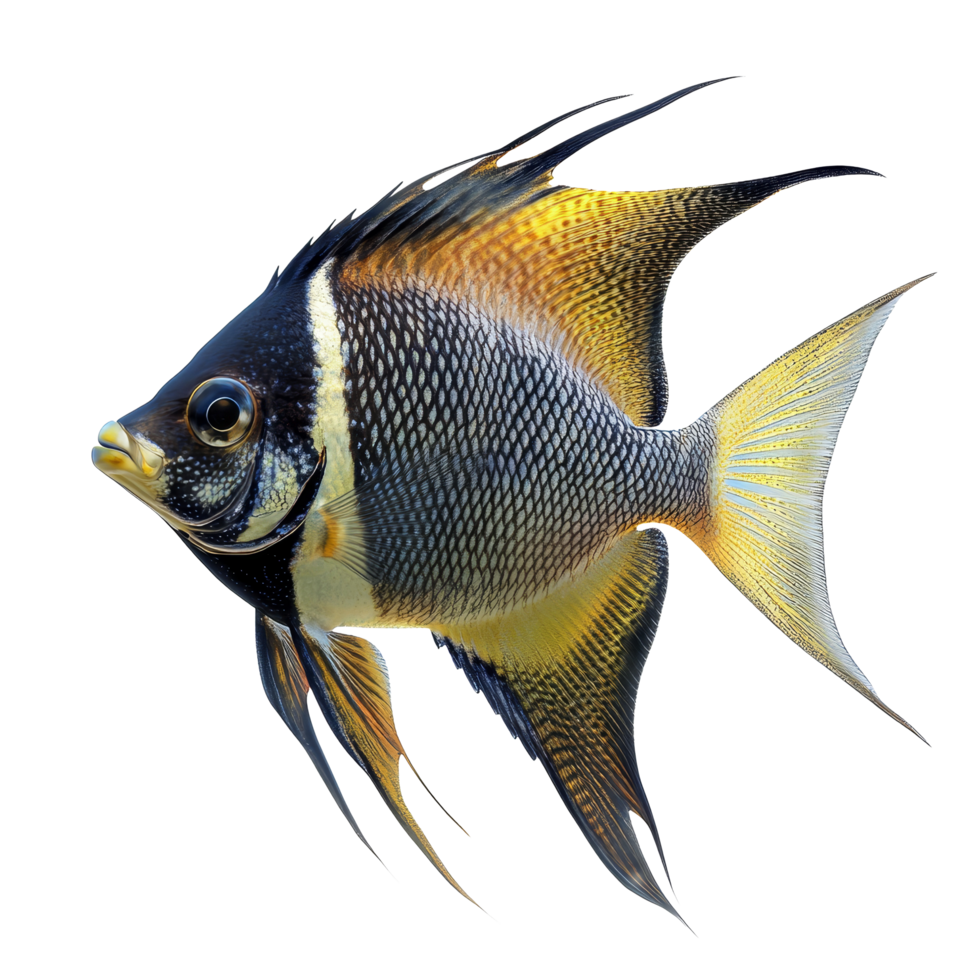A striking angelfish showcasing vibrant colors on a transparent background in transparent light, Angelfish Isolated on transparent background png