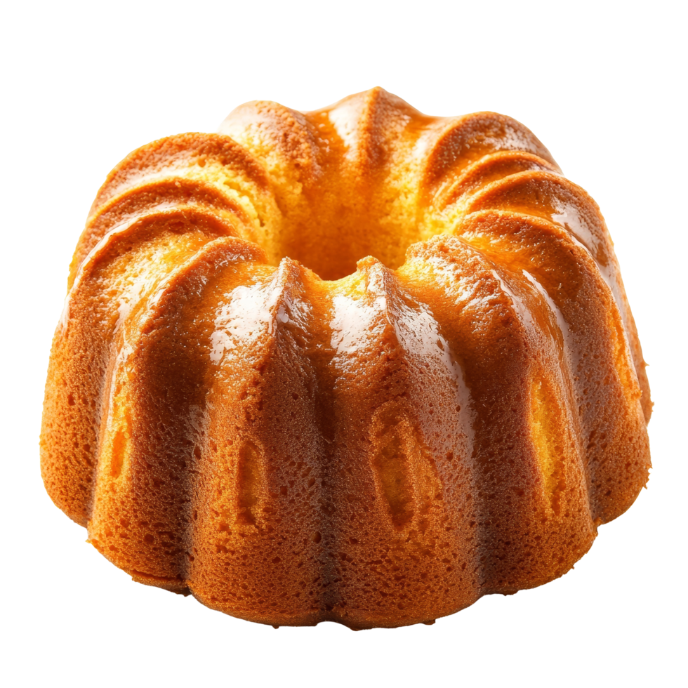 Delicious bundt cake isolated against a transparent background showcasing its goldenbrown texture and unique shape, bundt cake isolated on transparent background png