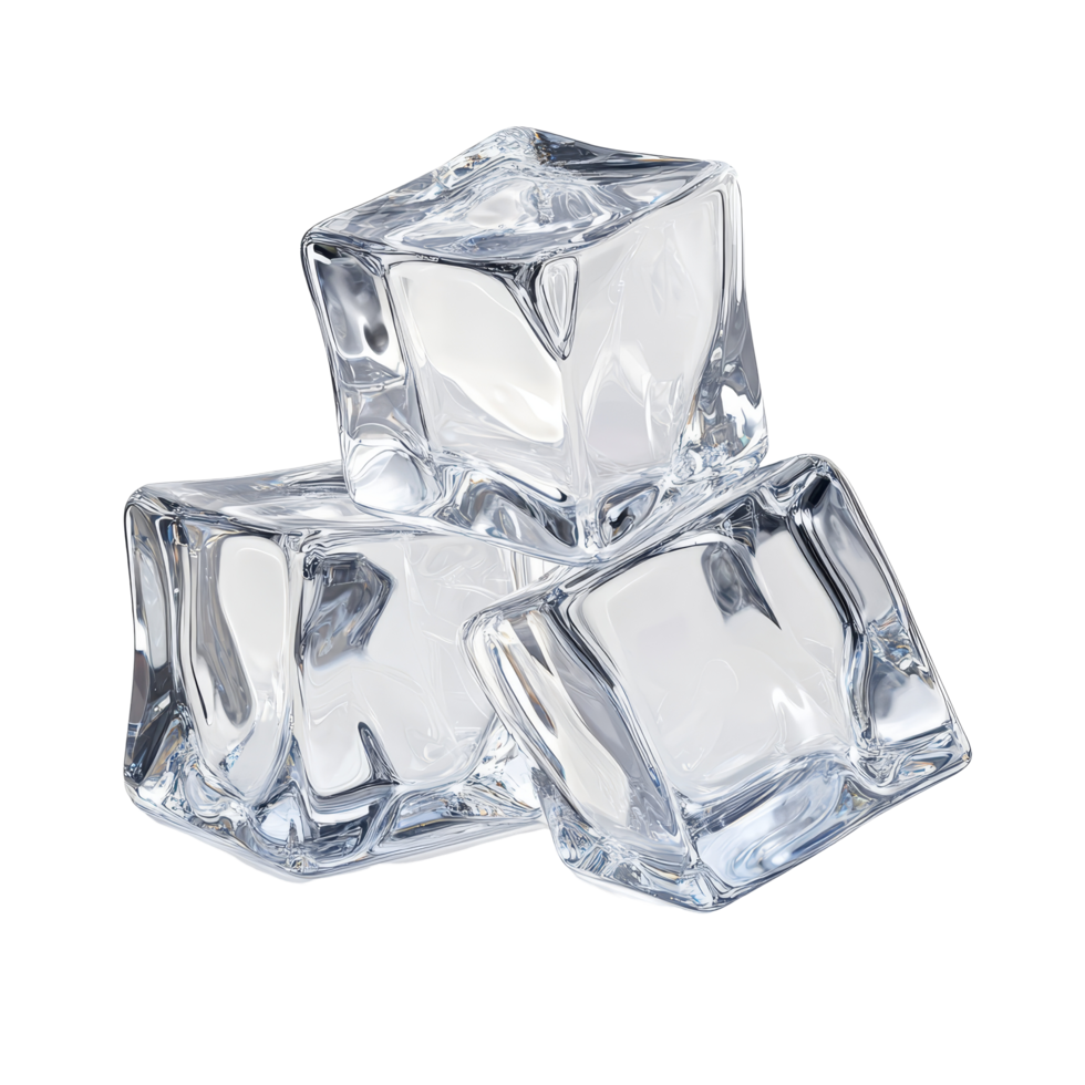 Square acrylic ice cubes stacked on a transparent surface with a crystal clear finish suitable for various, Crystal Clear Artificial Acrylic Ice Cubes Square Shape. 3d render on a transparent png