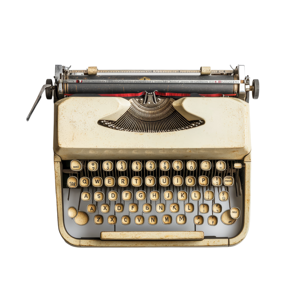 Vintage typewriter resting on a clean transparent background, showcasing its timeless charm and intricate design details, Vintage typewriter on transparent background png
