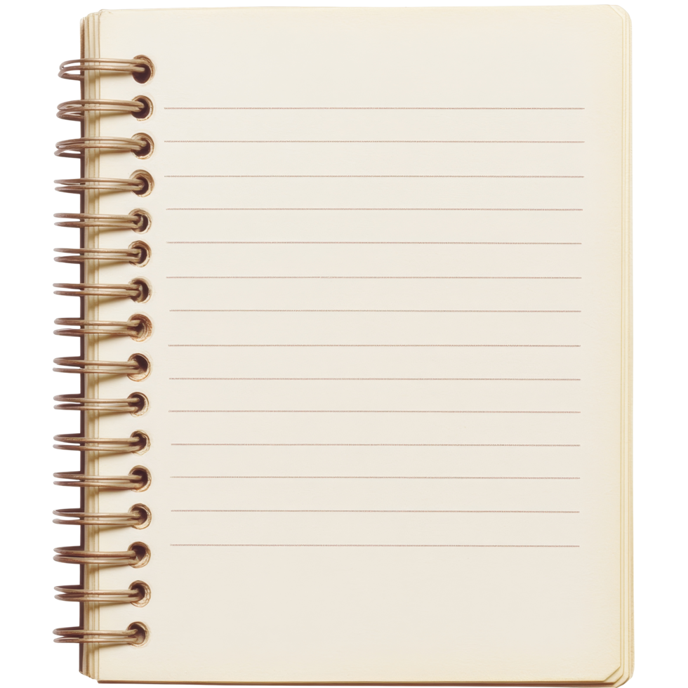 Blank notebook paper with ring spine on a transparent background for creative writing tasks, Blank notebook paper with ring spine on transparent backgroundfile png