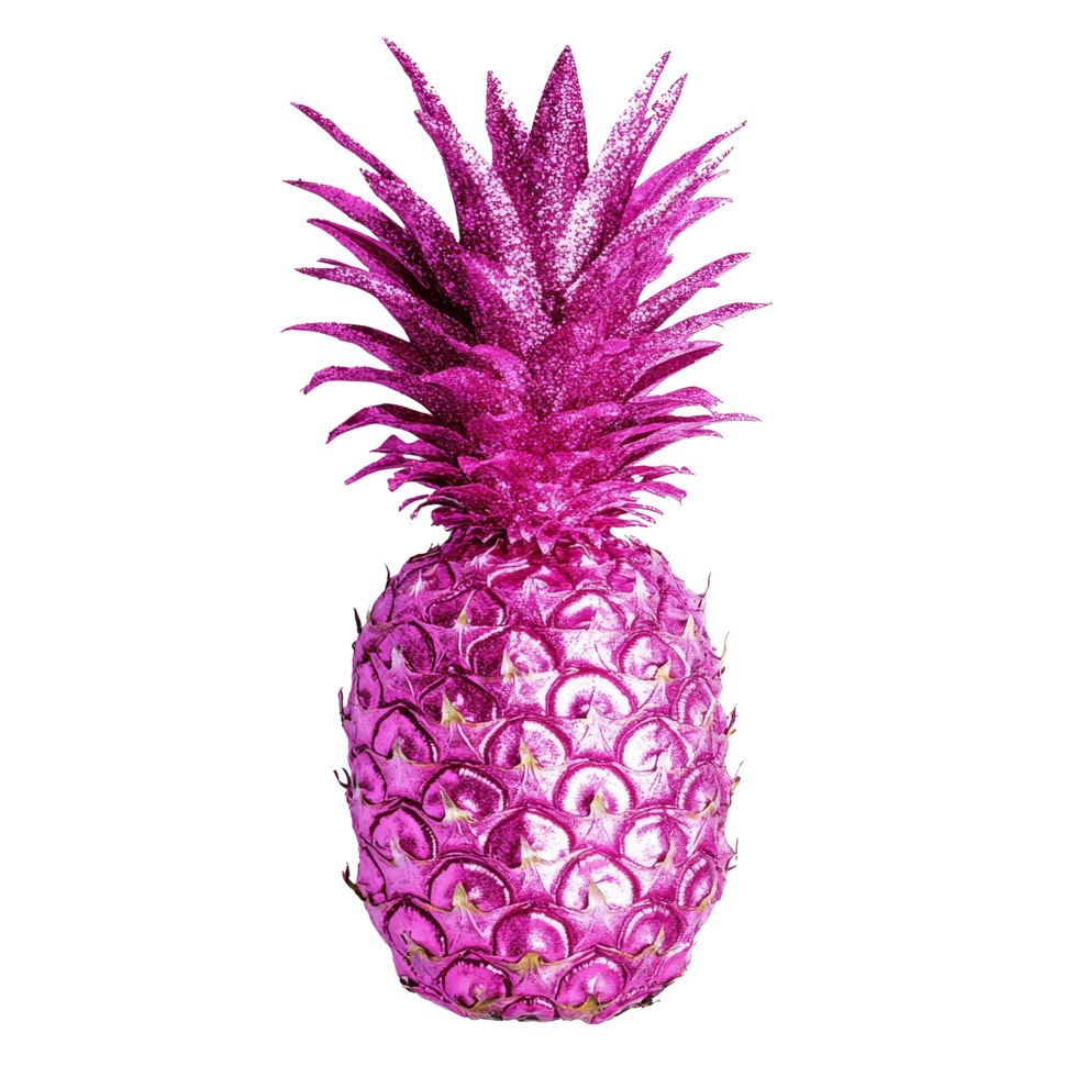 A vibrant pink glitter pineapple pops against a transparent background, ideal for summer decor and celebrations, Pink glitter pineapple on a transparent background png