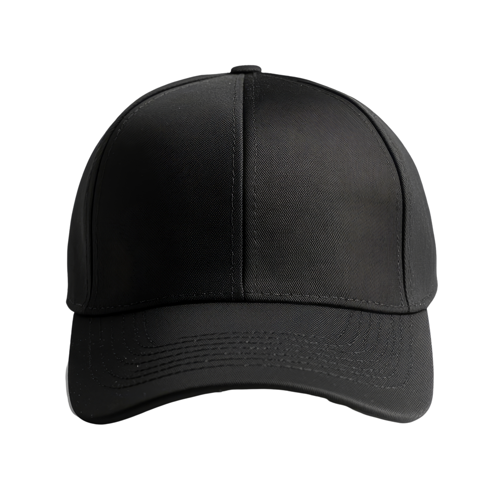 A simple black baseball cap against a transparent background showcasing its clean design and versatility, Black baseball cap transparent background png