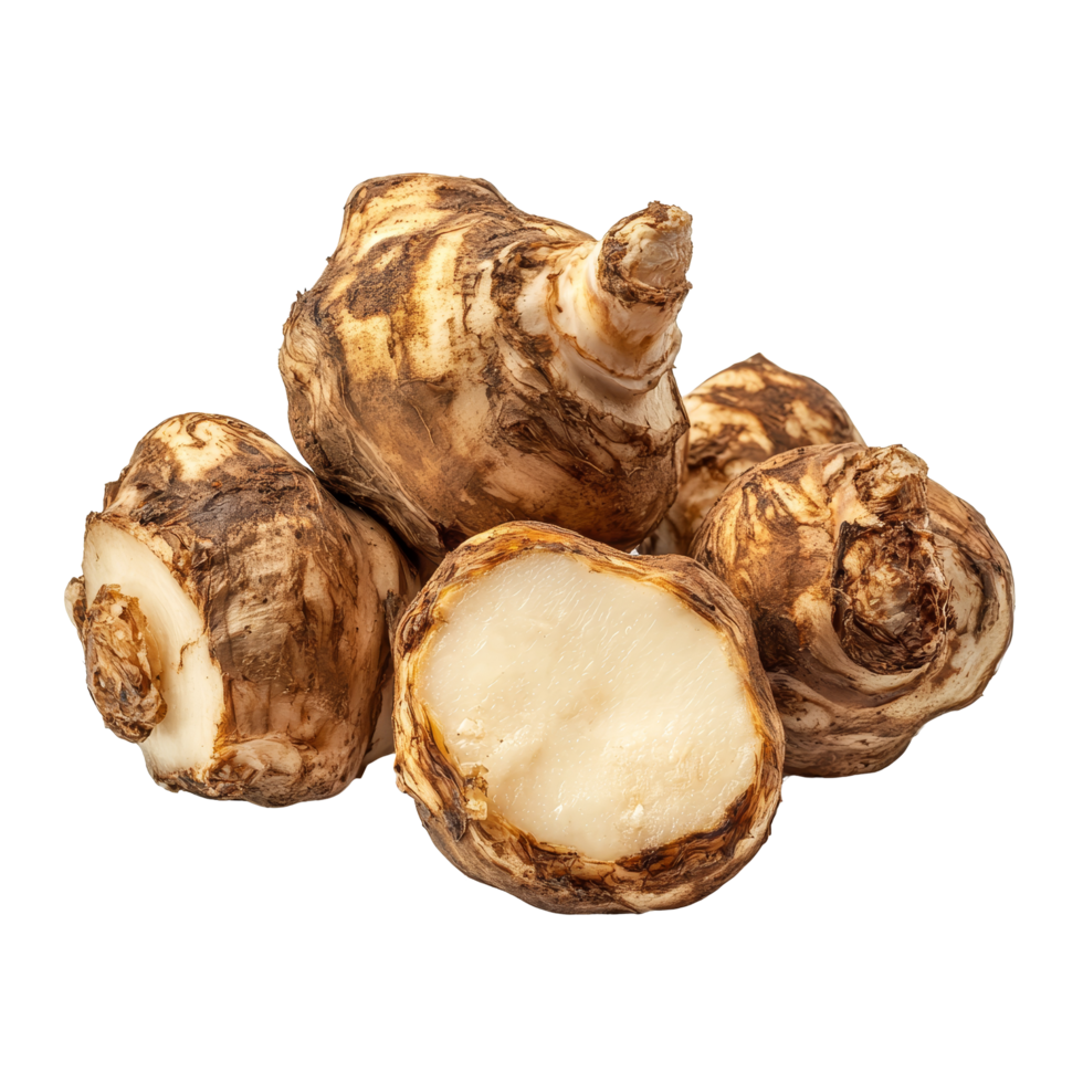 Fresh sunchoke tubers isolated on a clean transparent background ready for culinary use or nutritional exploration, sunchoke isolated on transparent background png