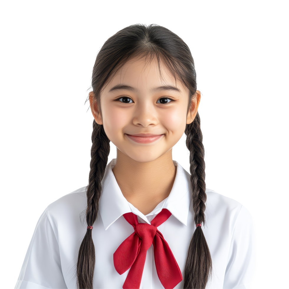 Portrait of a happy Asian student girl in school uniform smiling against a plain background, Portrait Happy Asian student girl in school uniform isolated transparent background png