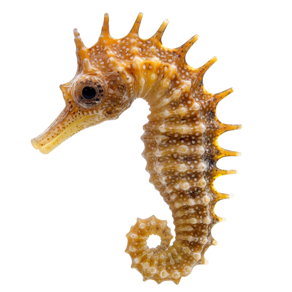Detailed view of a vibrant seahorse isolated with a transparent background showcasing its distinct features and colors, Seahorse isolated on transparent background png