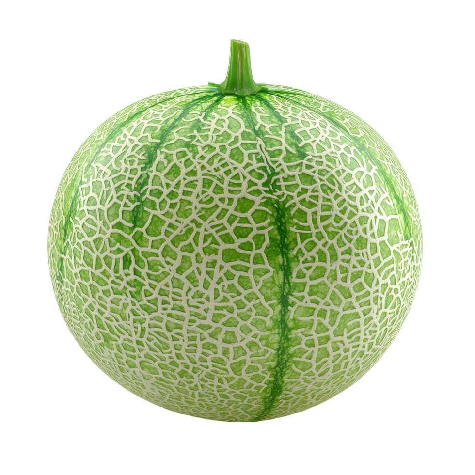 Fresh green melon isolated on a transparent background showcasing its unique texture and color variations, Green melon isolated on transparent background png