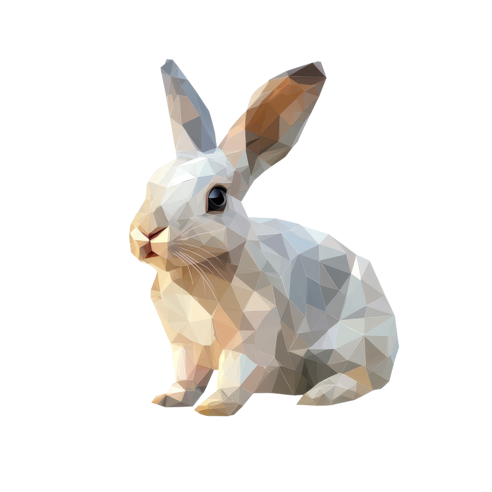 Geometric polygonal rabbit in minimalistic style showcasing unique triangular shapes on a transparent background, Polygonal rabbit on transparent background. Geometric polygonal rabbit transparent png
