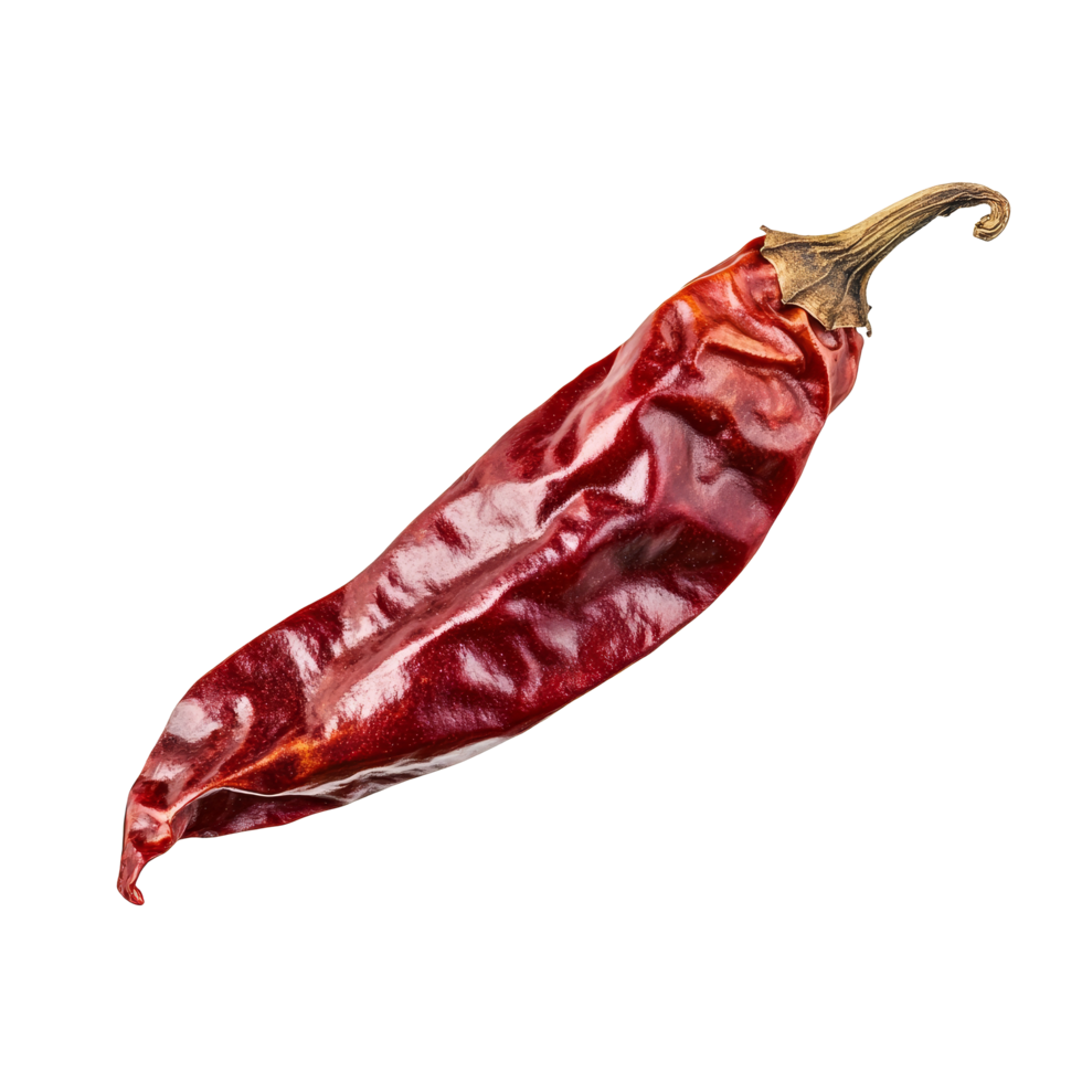 Isolated dry red chili pepper showcasing its vibrant color, texture, and unique shape against a clean background, Isolated dry red chili pepper png
