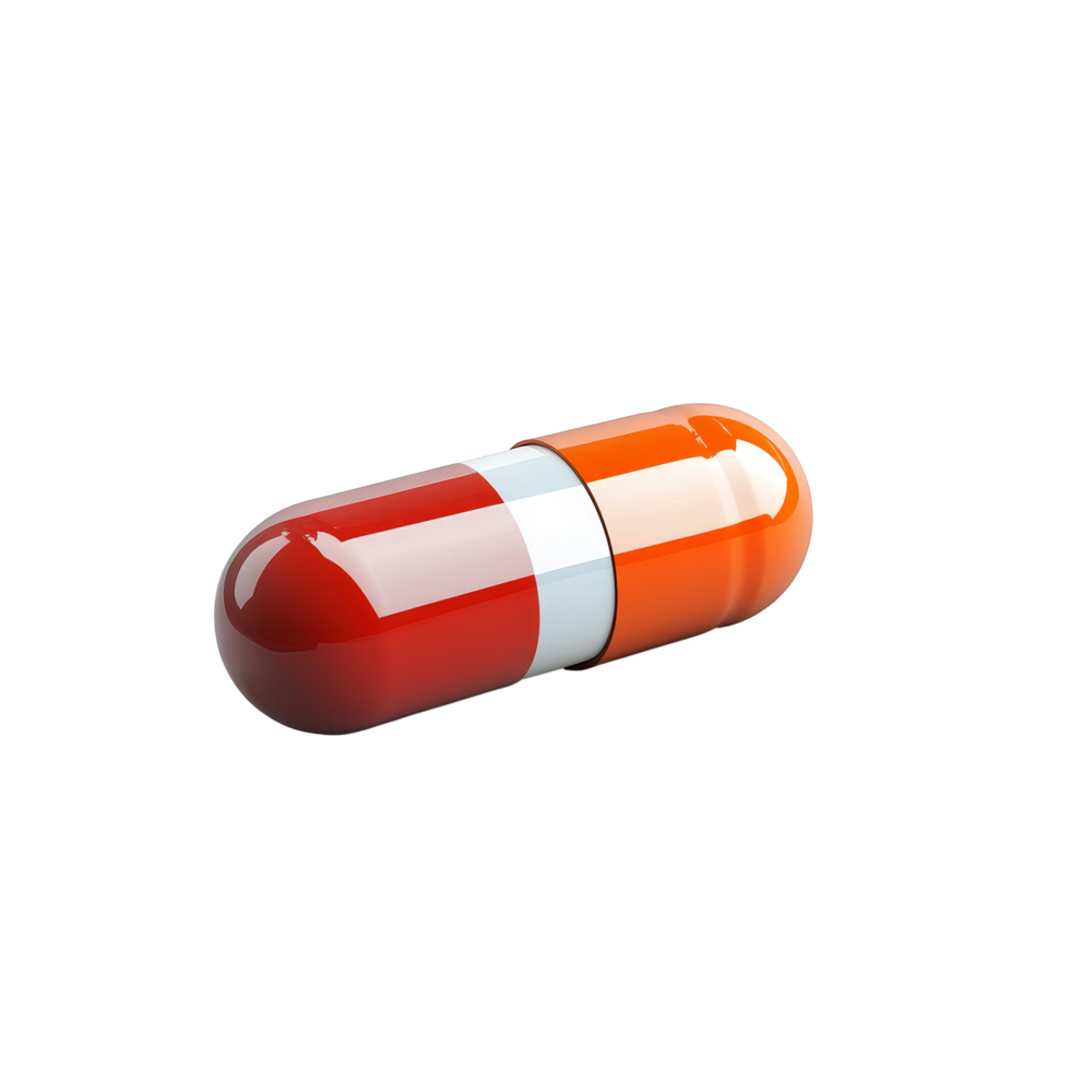 Isolated red and orange medical pill tablet on transparent background for health and wellness purposes, Medical pill tablet isolated on transparent background png