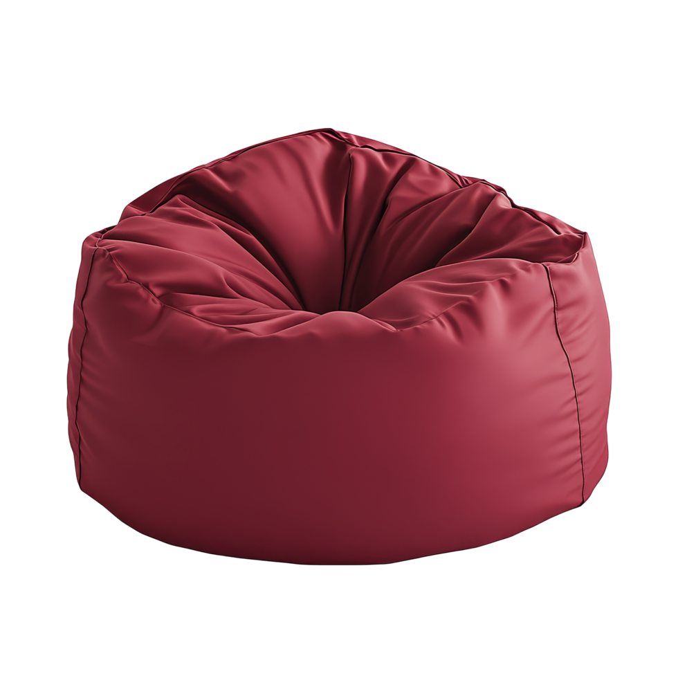 Comfortable maroon red beanbag seat chair isolated on a transparent background for relaxing or lounging, maroon red plain beanbag seat chairs isolated on transparent background png