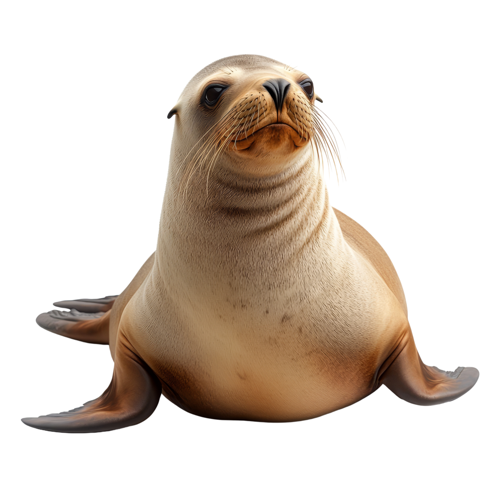 A relaxed sea lion poses serenely against a clean transparent background, showcasing its features, a sea lion isolated on transparent background png