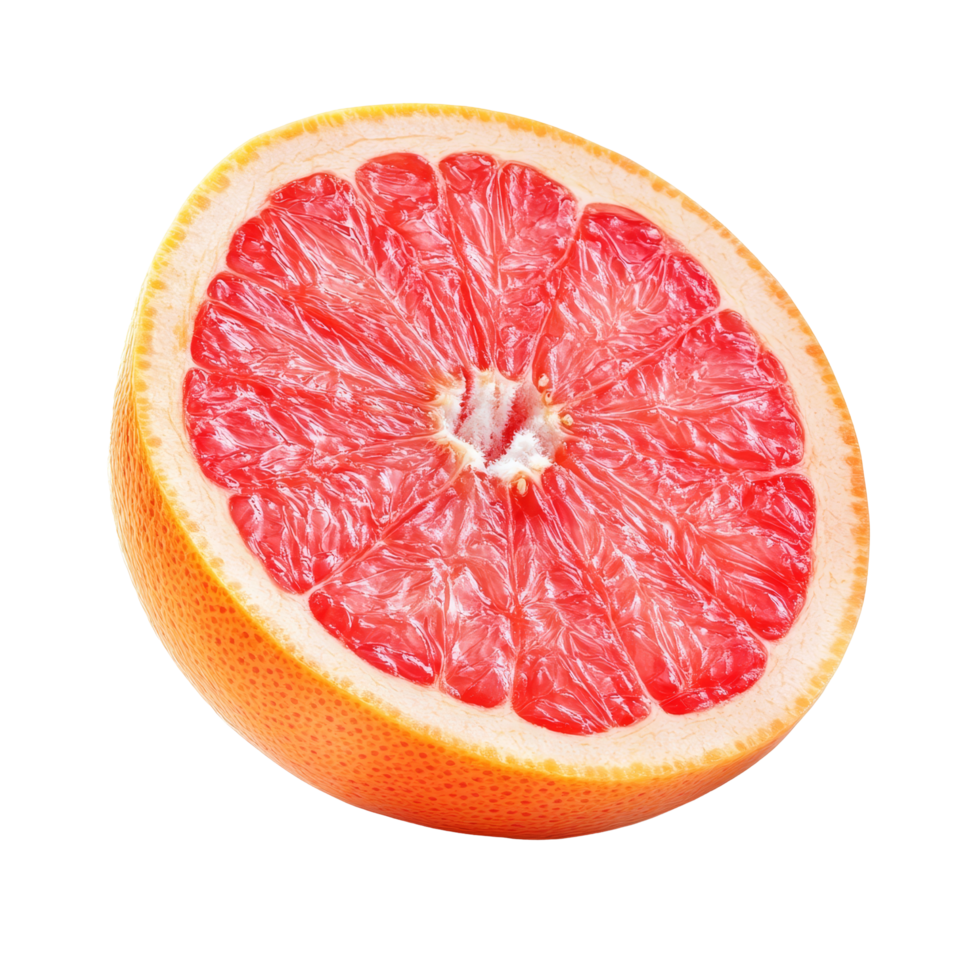 Half pink grapefruit resting on a clean transparent background ready for use in various culinary dishes, half pink grapefruit citrus fruit isolated on transparent background png