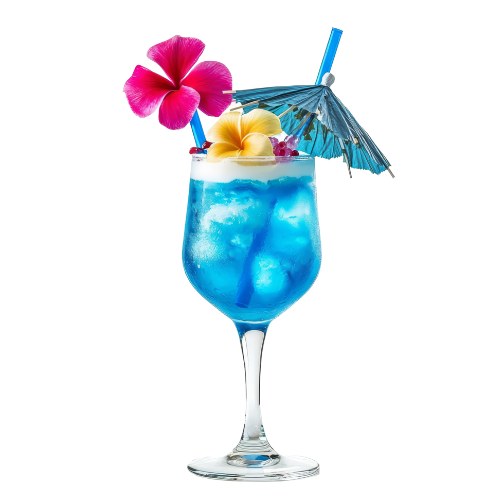 Delicious blue hawaiis cocktail with vibrant garnishes on a bright transparent background, blue hawaiis cocktail isolated on transparent background png