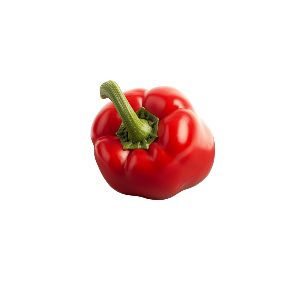 Fresh red sweet pepper placed on a simple gray plate against a clean transparent background for culinary presentation, red sweet pepper in plate on transparent background png