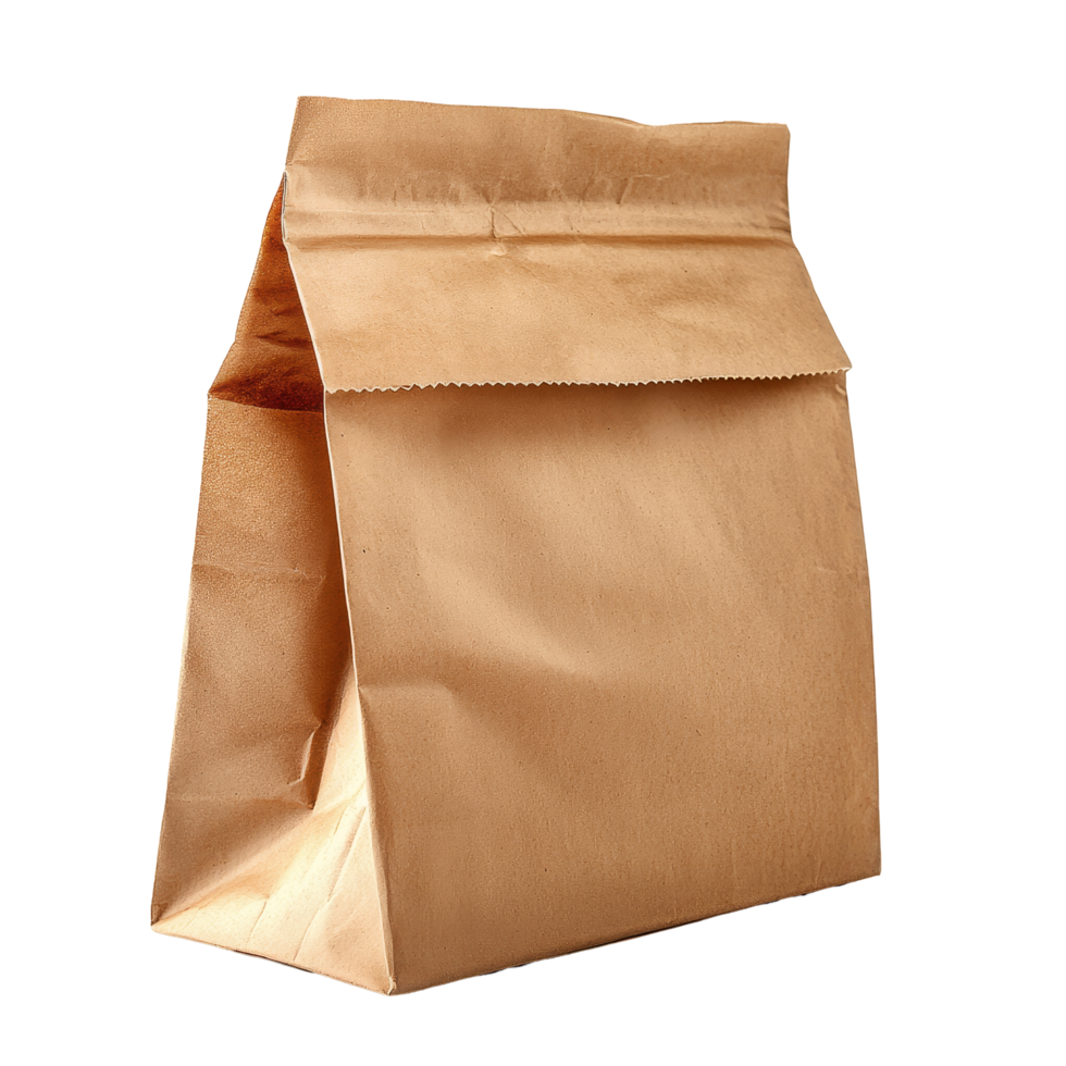 Isolated brown paper bag ready for food or packaging on a clean transparent background in a studio setting, Brown paper bag isolated Stock Photo png