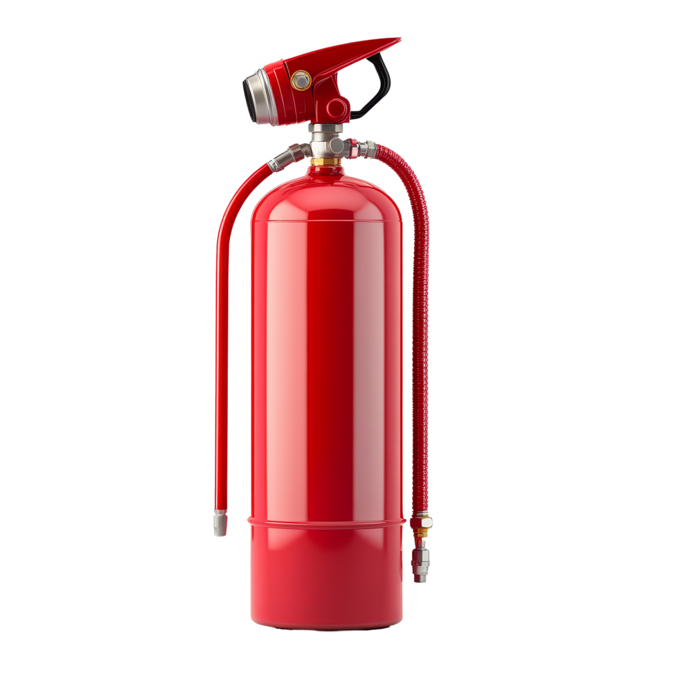 Red fire extinguisher tube standing upright against a clean transparent background for safety and emergency use, fire extinguisher tube isolated transparent background png