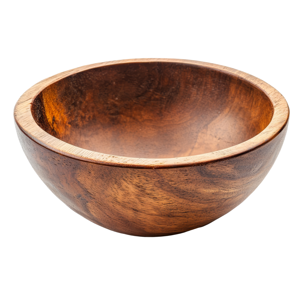 Elegant wooden bowl isolated on a bright transparent background for decorative and practical use, wood bowl isolated on transparent background png
