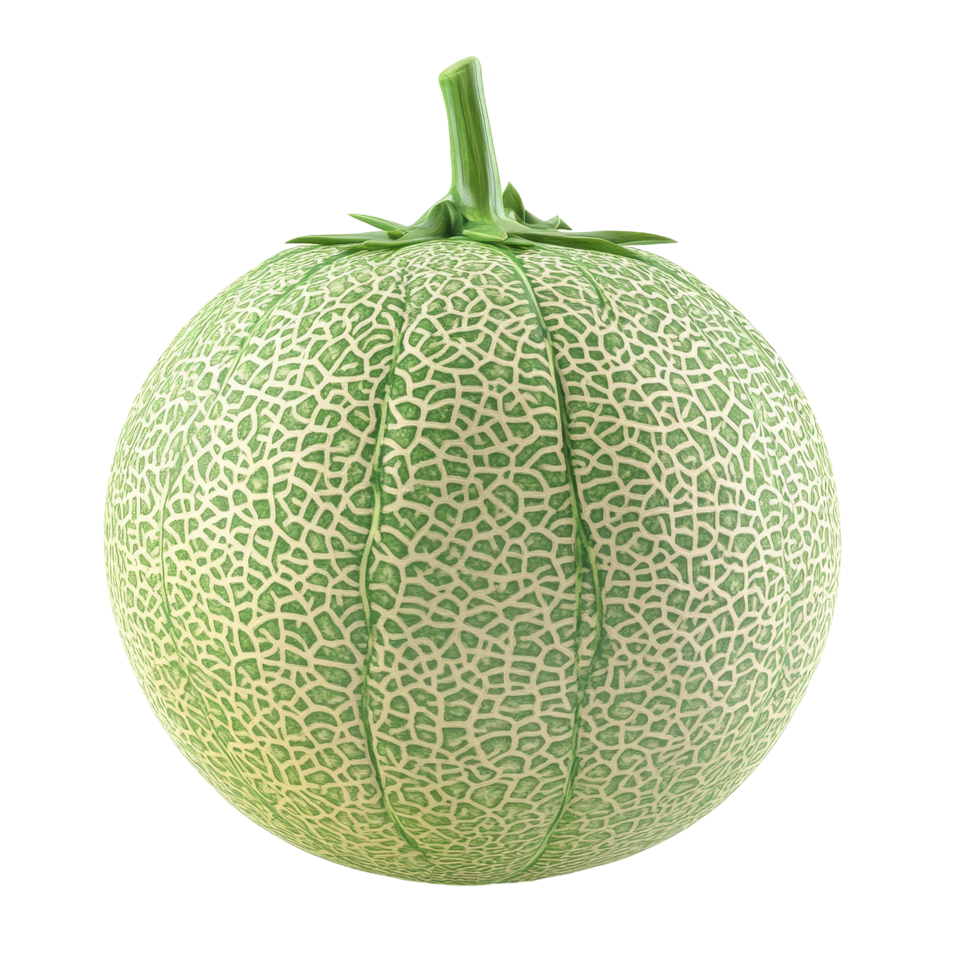 Fresh green melon isolated on a transparent background, showcasing its textured surface and vibrant color, Melon isolated on transparent background png