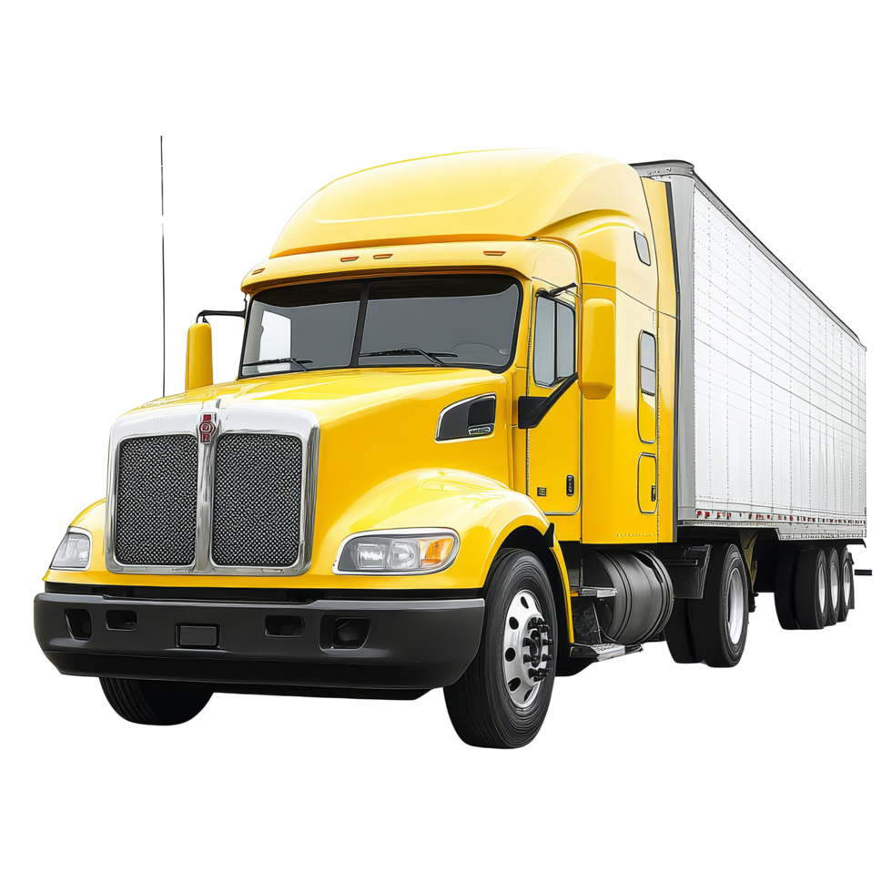 Bright yellow truck parked on a clean transparent background, showcasing its vibrant color and sleek design, yellow truck isolated on transparent png