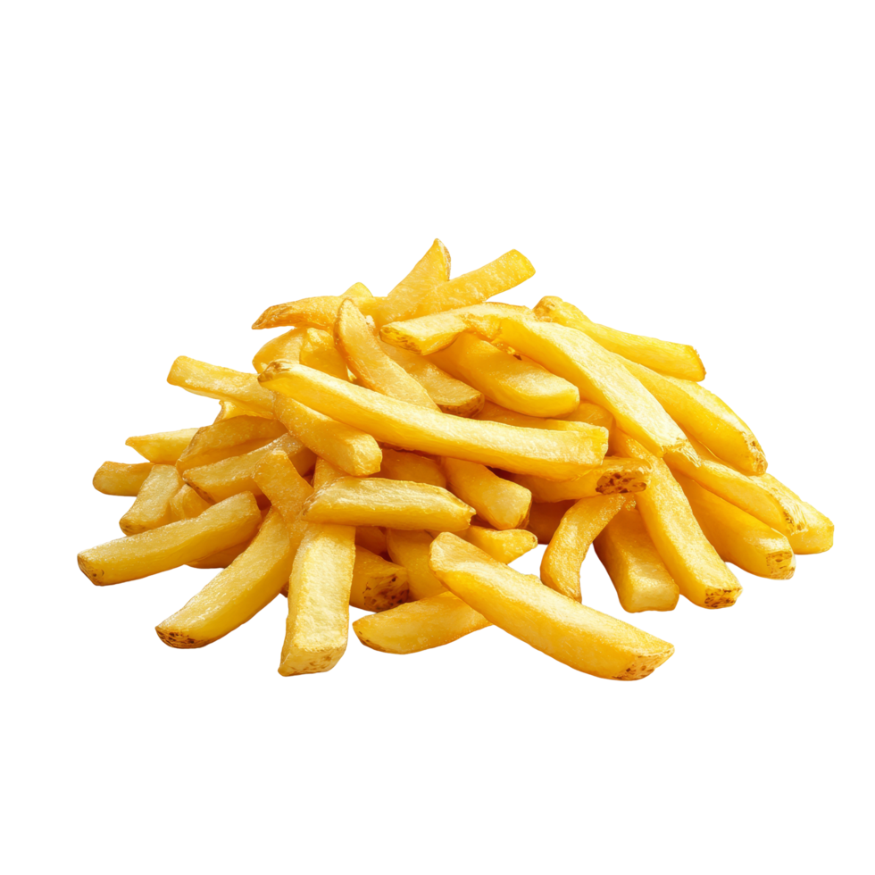 A small heap of golden french fries casting a soft shadow on a transparent background, Small heap of french fries with shadow png