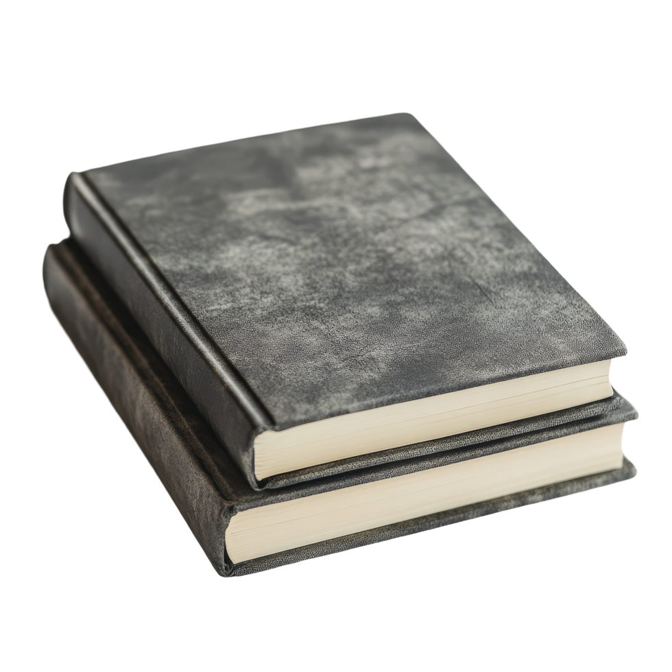 A pair of elegant, textured books resting on a minimalistic transparent background, book on transparent backgroundfile png
