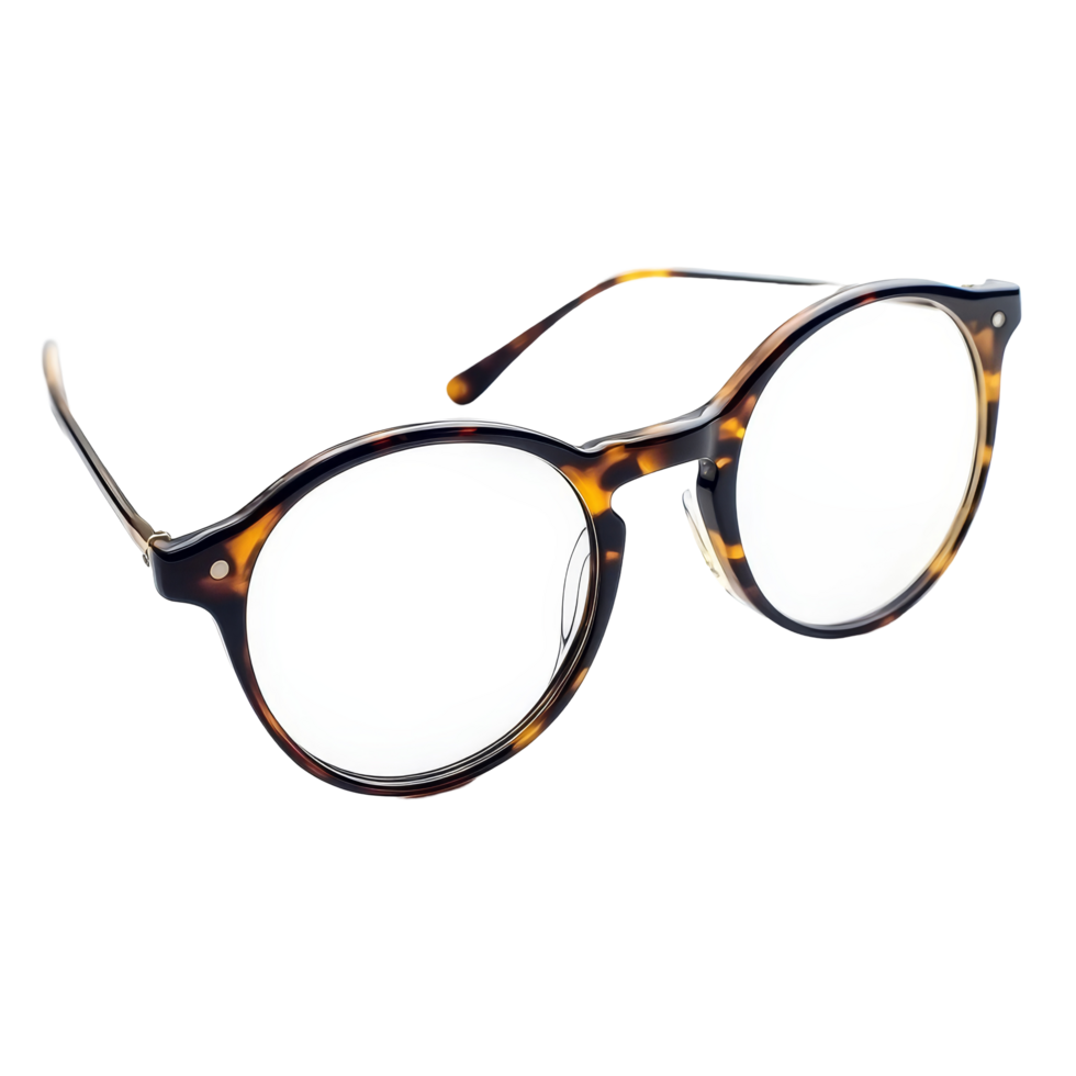 Stylish tortoiseshell glasses frame displayed on a transparent background for a clear view and perfect detail, glasses frame isolated on transparent background png