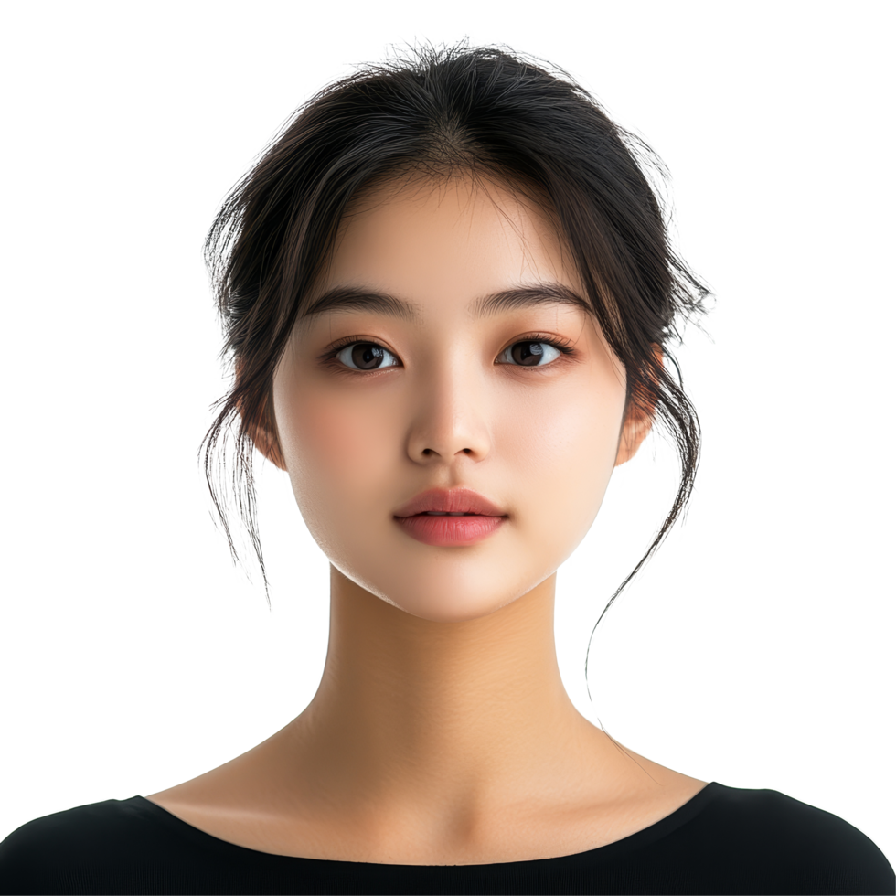 Young Asian woman posing against a transparent background with a serene expression in a studio setting, isolated on transparent background Beautiful young Asian woman with healthy and perfect png