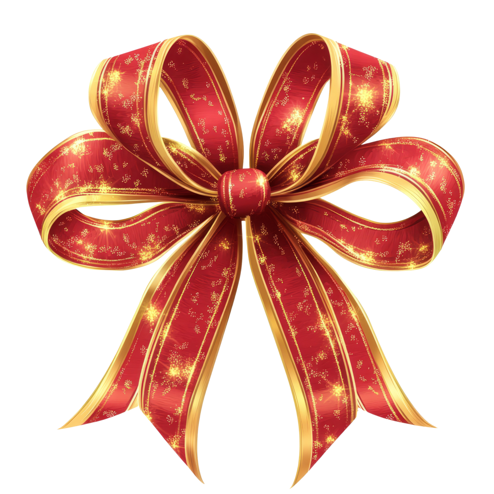 Elegant red and golden ribbon bow perfect for adding a decorative touch to gifts and presents during festive occasions, red and golden ribbon bow for presents or gift isolated png