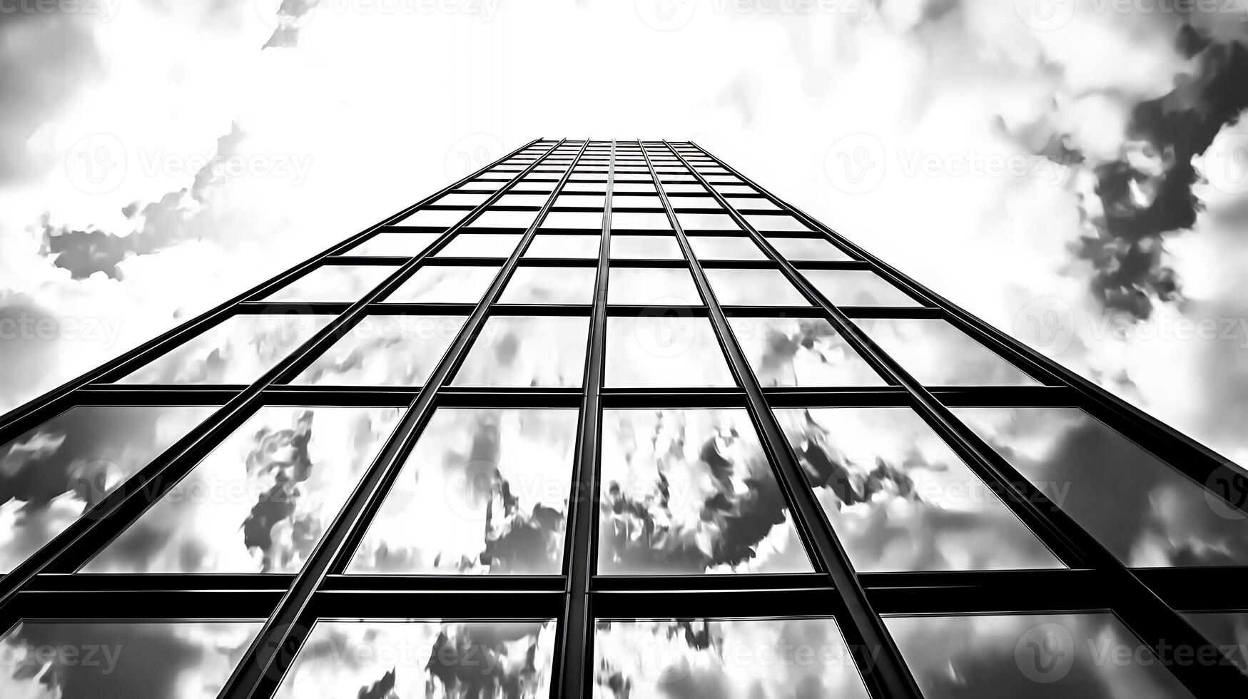 Tall Glass Facade Building Reflecting Clouds Under Dramatic Sky photo