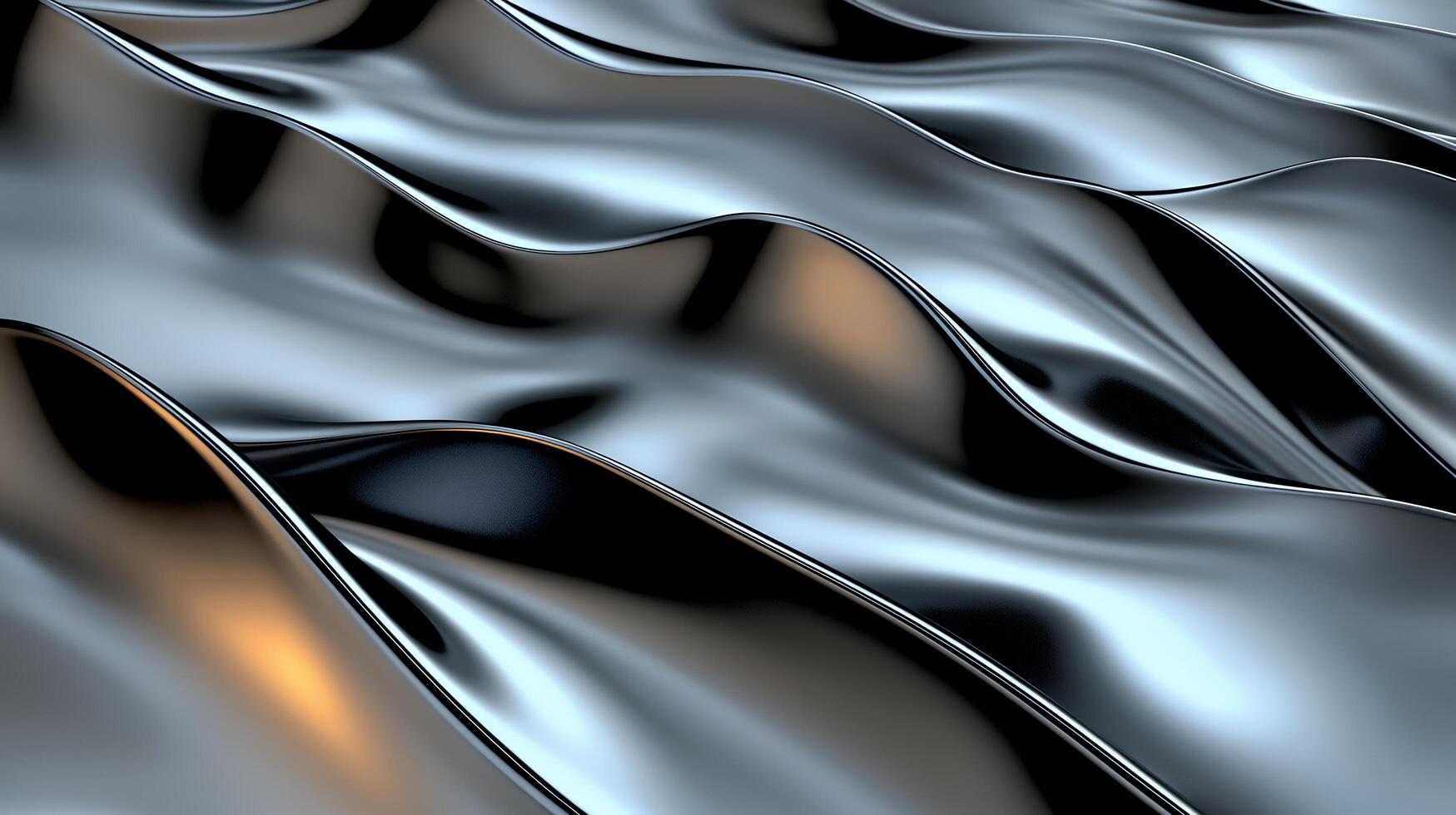 Fluid Metallic Waves in Silver and Gold Tones with Soft Lighting and Undulating Forms photo