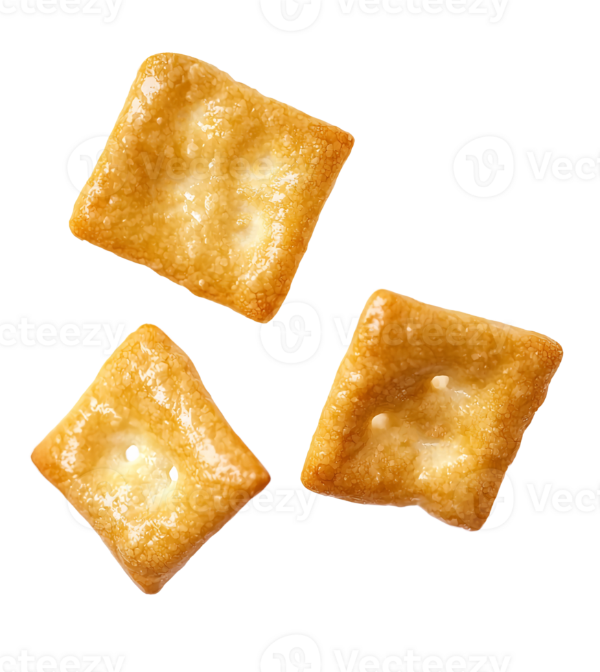crackers, three square crackers on transparent background png